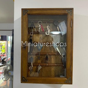 Key holder Cabinet Teak Key Wooden Wall Hanging 1 Door 20 Hooks Display Key hung Cabinet Key keeper Hanger Key Rack Key Organizer Storage image 10