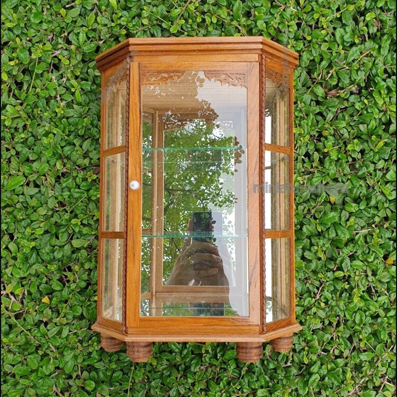 Small Curio Cabinet 6 Square & Glassed Display Cabinet Case Small Miniature Display Box Figure Display Case Antique Collectibles Case