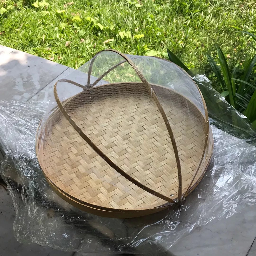 Cestino In Bambù Con Copertura A Rete - Per Pane E Frutta, 34x29cm, Antinsetti - Foto 2