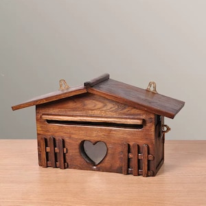 Wall Mounted Mailbox Teak Letter Box Lockable Wooden Rainproof Outdoor Post Box Home Office Suggestion Box Antique Mailbox Decor Gift