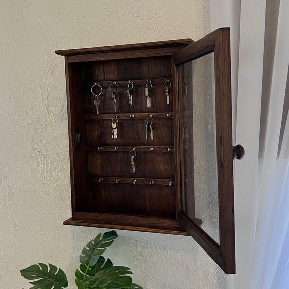 Schlüssel Box Halter Wandschrank Teak Schlüssel Holzwand Befestigt 1 Tür 9 Haken Schlüsselkasten HomeDepot Schlüsselkasten Autoschlüssel Organizer Aufbewahrung Hangin