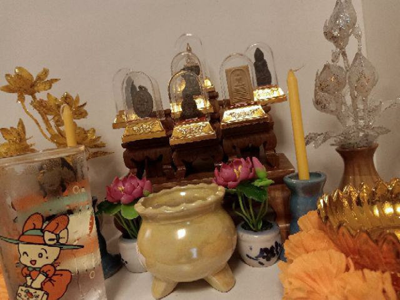 Small Buddha Altar Amulets golden Tables SET 9 teak wood small | Etsy