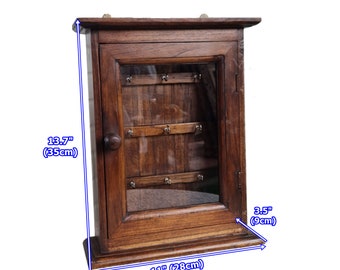 Caja para llaves, armario de pared de teca, madera para llaves, montaje en pared, 1 puerta, 9 ganchos, caja para llaves Home Depot, caja para llaves, organizador de llaves de coche, almacenamiento colgante
