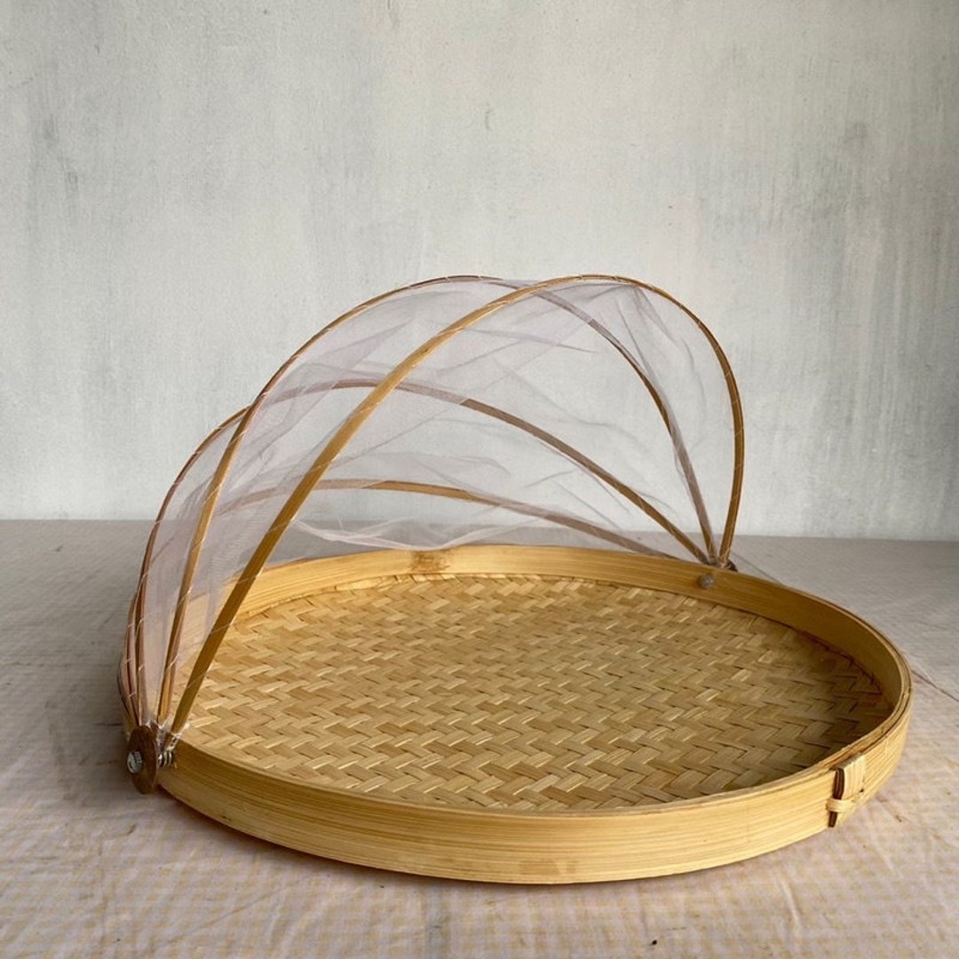 Bamboo Food Tray V2 With Mesh Net Cover Food Basket Fruit Etsy