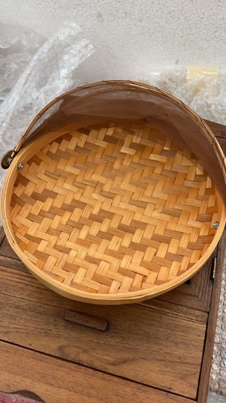 Bamboo Food Tray With Mesh Net Cover Food Basket Fruit Tray | Etsy