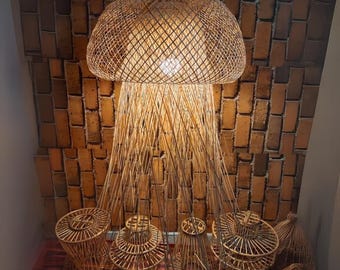 Bamboo Jellyfish Pendant Light: Woven Lamp Shade, Boho Decor