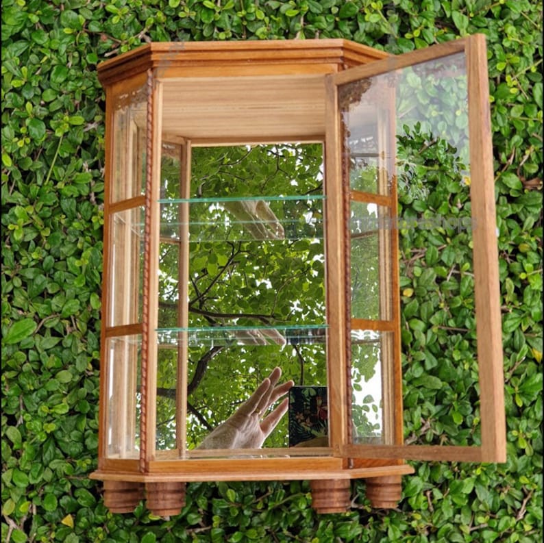 Small Curio Cabinet 6 Square & Glassed Display Cabinet Case Small Miniature Display Box Figure Display Case Antique Collectibles Case
