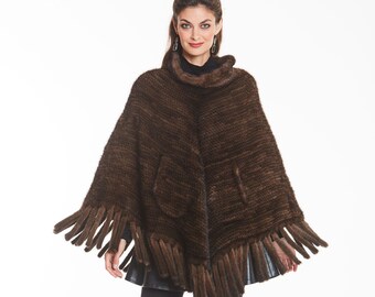 Real SCANDINAVIAN Pastel Mink Fur Poncho/cape With Collar,top