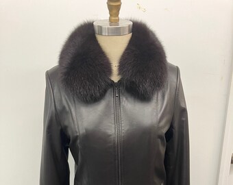 90s/y2k Vintage Black Leather Jacket With Faux Fur Collar and 
