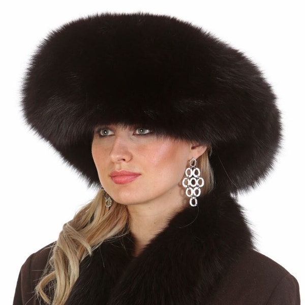 Fox and Mahogany Mink Fur Hat-Large Brim Fur Hat