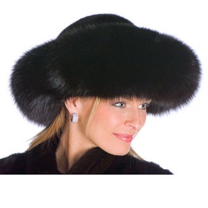 Black Fox and Mink Fur Hat-Large Brim Fur Hat