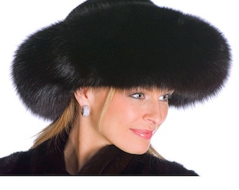 Black Fox and Mink Fur Hat-Large Brim Fur Hat