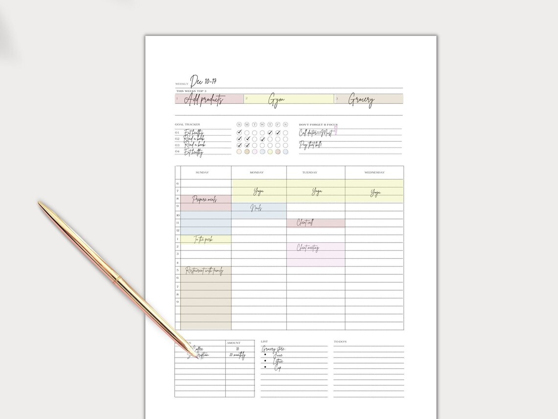 Weekly 10 Minute Planner I Letter A4 A5 Planner Inserts I Etsy