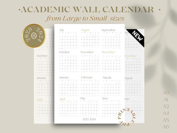 Academic calendar, large academic planner 2023-2024 printable, aesthetic  wall calendar printable, student, business, holidays jul-jun - etsy