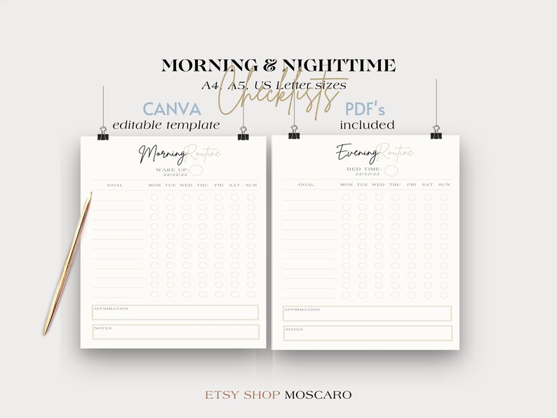 Canva Editable Morning and Nighttime Routine Checklist I Printable PDF ...
