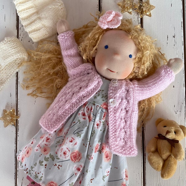 Organic Waldorf Doll with Customized Clothes, 14 inches Steiner Waldorfpuppe , Personalized First Baby Doll with Set of Doll Clothes