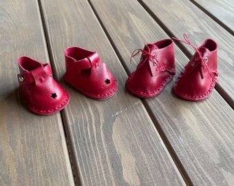 Waldorf Doll Red Shoes for 16-14 inch Dolls | Handmade Leather Doll Footwear & Boots