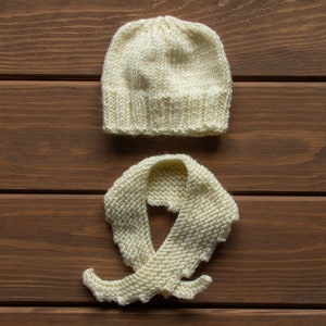 Waldorf ** Inspired Doll Cream Yarn Hat and Scarf for 16 - 14 inch Dolls | Handmade Doll Yarn Hat & Scarf