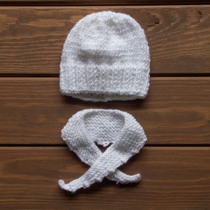 Waldorf ** Inspired Doll White Yarn Hat and Scarf for 16 - 14 inch Dolls | Handmade Doll Yarn Hat & Scarf