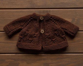Waldorf ** Inspired Doll Brown Cardigan for 16 - 14 inch Dolls | Hand Knitted Wool Doll Cardigans
