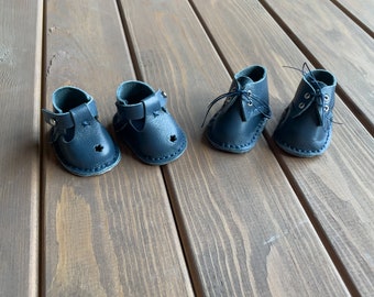 Waldorf Doll Dark Blue Shoes for 16-14 inch Dolls | Handmade Leather Doll Footwear & Boots