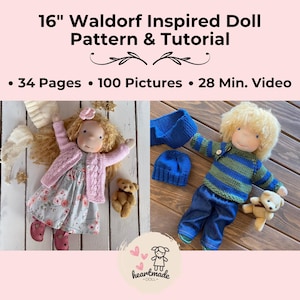 Complete 16&quot; Waldorf ** Inpired Doll Making Guide: 34-Page Tutorial, 28-Minute Video + Doll Patterns