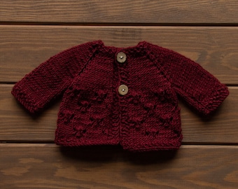 Waldorf ** Inspired Doll Claret Red Cardigan for 16 - 14 inch Dolls | Hand Knitted Wool Doll Cardigans