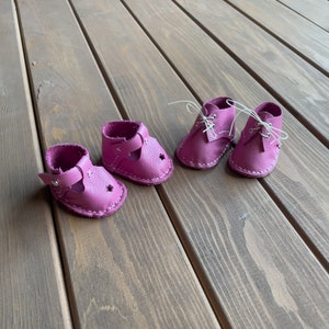 Waldorf ** Inspired Doll Dark Pink Shoes for 16-14 inch Dolls | Handmade Leather Doll Footwear & Boots