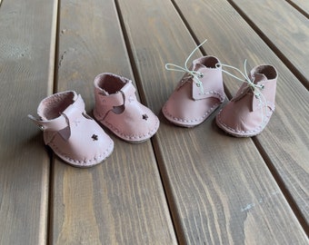 Waldorf Doll Light Pink Shoes for 16-14 inch Dolls | Handmade Leather Doll Footwear & Boots