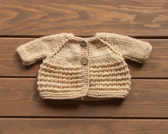 Waldorf Doll Beige Cardigan for 16 - 14 inch Dolls | Hand Knitted Wool Doll Cardigans