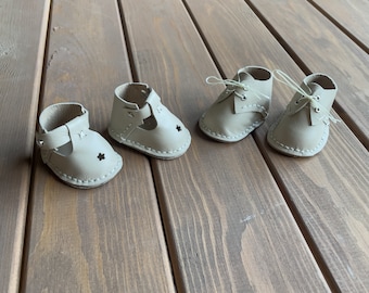 Waldorf Doll Beige Shoes for 16-14 inch Dolls | Handmade Leather Doll Footwear & Boots