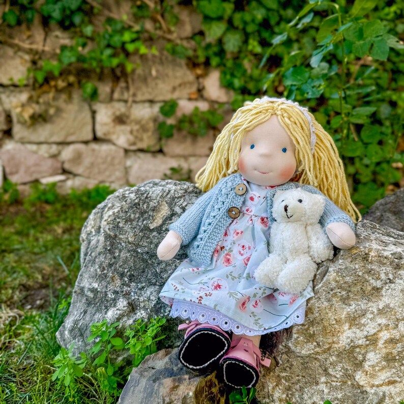 Handmade Waldorf Inspired Soft Textile Doll Christmas Gift for Kids - Personalized Plush First Baby Doll Birthday Gift for 2 Year Old Kids