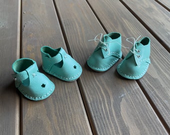 Waldorf Doll Light Blue Shoes for 16-14 inch Dolls | Handmade Leather Doll Footwear & Boots