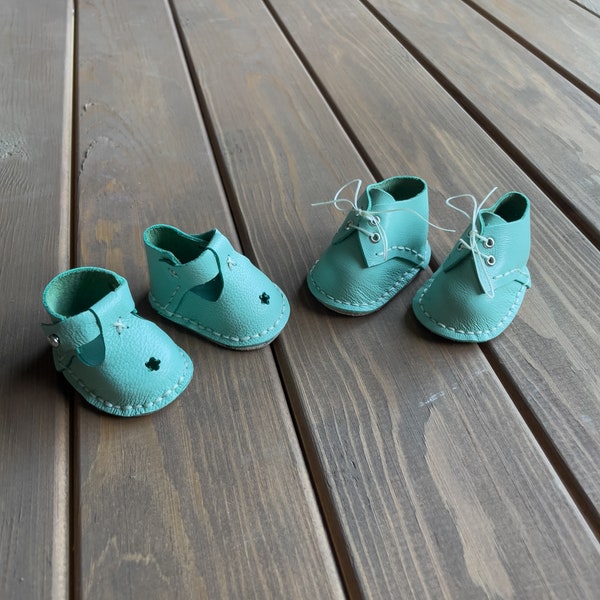 Waldorf Doll Light Blue Shoes for 16-14 inch Dolls | Handmade Leather Doll Footwear & Boots