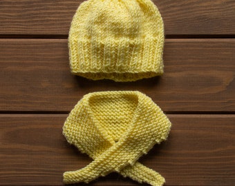 Waldorf Doll Yellow Yarn Hat and Scarf for 16 - 14 inch Dolls | Handmade Doll Yarn Hat & Scarf