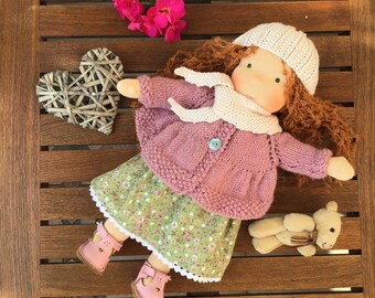 Handmade Waldorf Doll for Baby Set of Clothes Birthday Gift, Soft Doll for Toddler, 16 inch Organic Rag Doll, Natural Fabric Steiner Doll