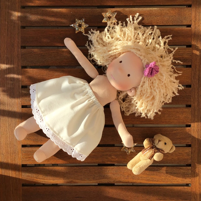 Waldorf Inspired Custom Play Doll for Children with Set of Clothes and Customizable Hair Eye Clothes Preferences, Organic Handmade Doll