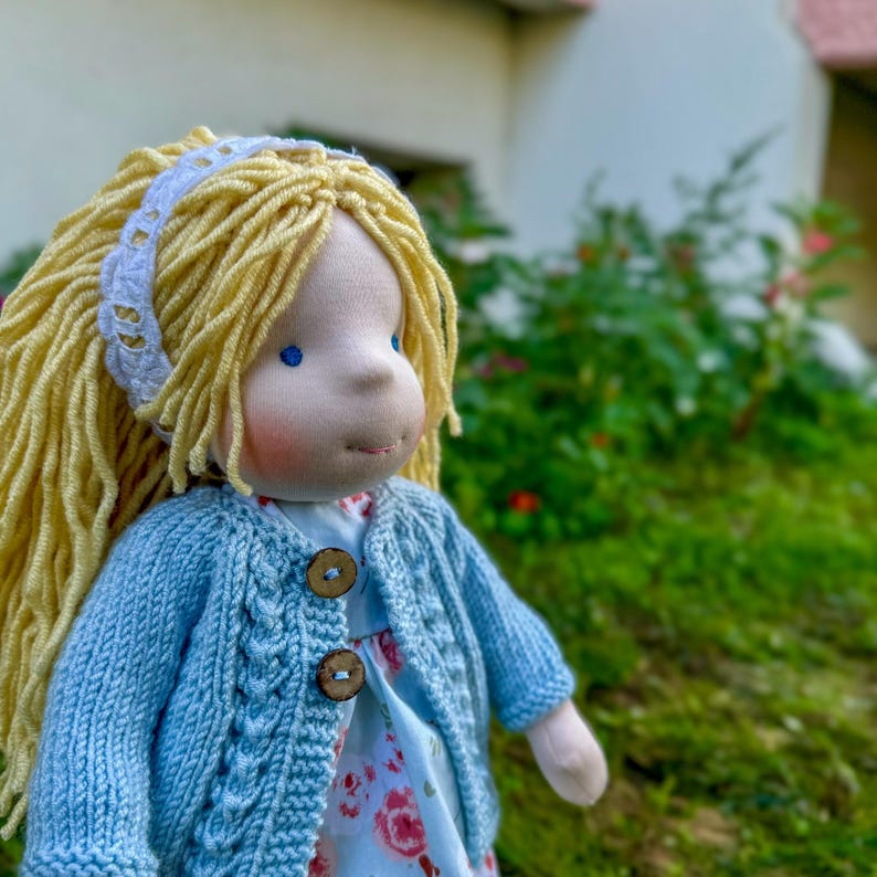 Handmade Waldorf Inspired Soft Textile Doll Christmas Gift for Kids - Personalized Plush First Baby Doll Birthday Gift for 2 Year Old Kids