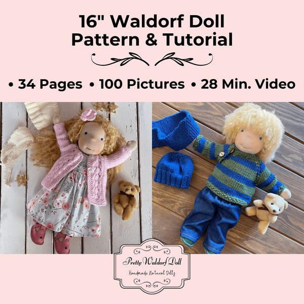 Complete 16" Waldorf Doll Making Guide: 34-Page Tutorial, 28-Minute Video + Doll Patterns