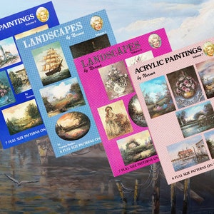 May include: Three paint-by-number books with covers featuring a variety of landscapes and floral arrangements. The books are titled "Landscapes" and "Acrylic Paintings" by Norma. Each book includes full-size patterns on pull-out sheets.