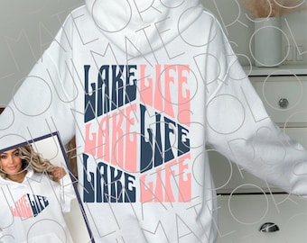 Lake Life SVG PNG Bundle | Pocket and Back Design | Retro Groovy Summer Lake Shirt Digital Download Sublimation Designs For Lake Day Vibes