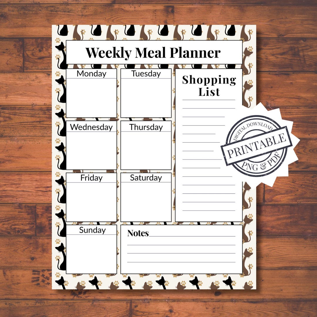 Weekly Meal Planner Printable 8.5x11 PDF Meal Planning Sheet With ...