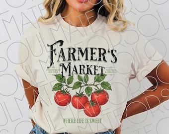 Tomato Farmers Market PNG – Summer Harvest Produce Stand Digital Download for T-Shirt, Tote, or Kitchen Art