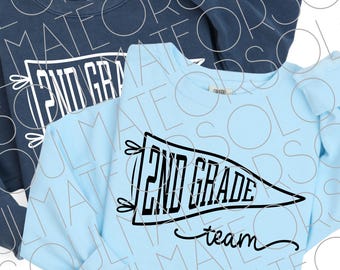 2nd Grade Team SVG PNG, Teacher Pennant Shirt Design Cut File, Educator Sublimation