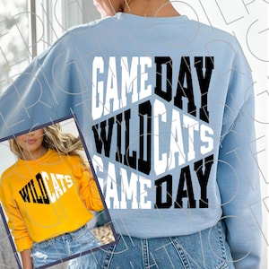 Wildcats SVG, Wildcats PNG, Game Day Svg, Game Day Png,  Retro Sports Front  Back Football Shirt Png, Black And White Gameday Vibes Download