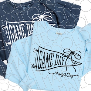 Game Day Royalty SVG PNG – Retro Homecoming Pennant with Bow – Black & White PNG Graphic for Cricut – Bonus Game Day Babe
