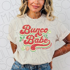 Bunco Babe Christmas PNG File Instant Download, Retro Bunco Printable PNG, Happy Holidays 2025 Bunco Shirt Design For Game Night