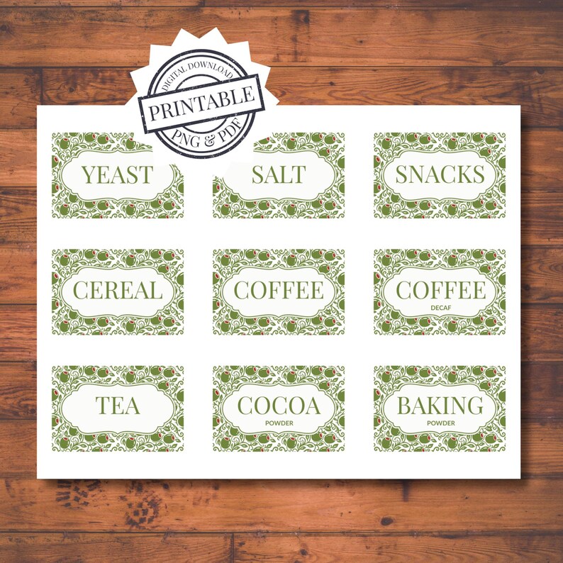 Kitchen Tags Pantry Labels Printable Set 36 Kitchen Label Stickers on 8.5x11 Sheets ...