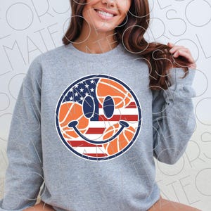 Basketball Png For Patriotic American Team Sports Fans Clipart, Red White Blue Flag USA Smile Shirt Retro Basketball Digital Download