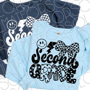 Second Grade SVG PNG, Retro Pattern Letters for Cricut, Funny 2nd Grader Shirt Design, Second Grade Teacher SVG, Black Sublimation Png